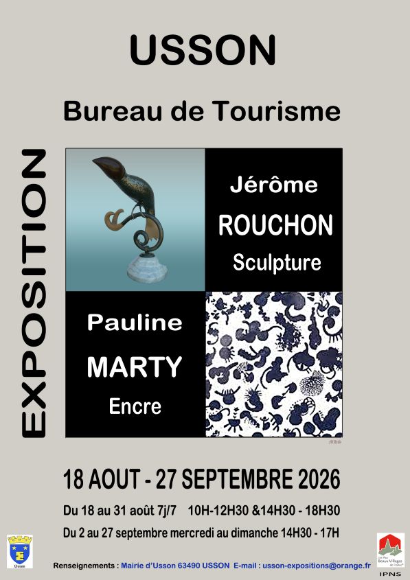Sculptures de J. Rouchon et encres de P. Marty